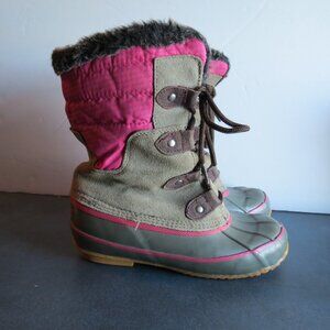 Khombu Girl's Pink Snow Boots Steel Shank Lace Up Winter Suede Faux Fur Size 1